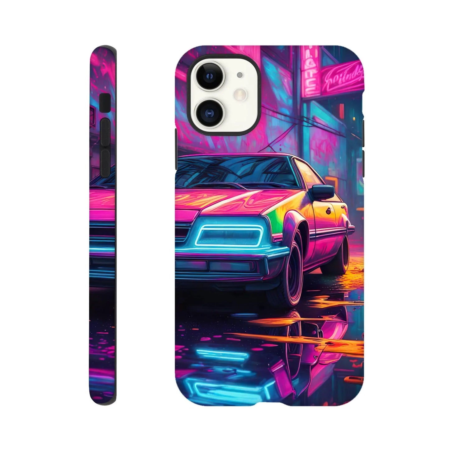 Smartphone-Hülle "Hart" - Retro Auto - Neon Stil, KI-Kunst RolConArt, Neon, iPhone-11