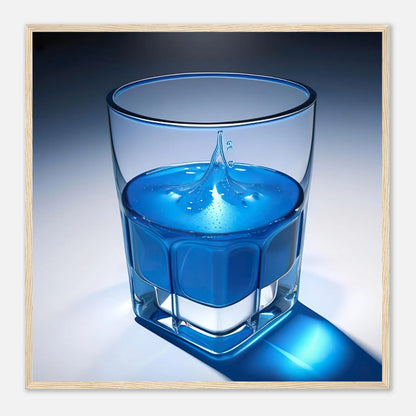 Gerahmtes Premium-Poster - Glas mit blauem Trank - Foto Stil, KI-Kunst - RolConArt, Kreative Vielfalt, 70x70-cm-28x28-Holzrahmen