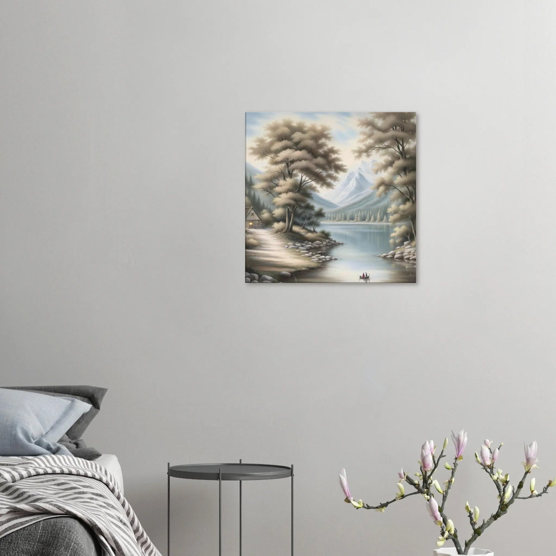 Leinwandbild - Landschaft mit See - Malerischer Stil, KI-Kunst - RolConArt, Landschaften, 