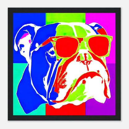 Gerahmtes Premium-Poster - Englische Bulldogge - Pop Art Stil, KI-Kunst - RolConArt, Pop Art - Tiere, 30x30-cm-12x12-Schwarz