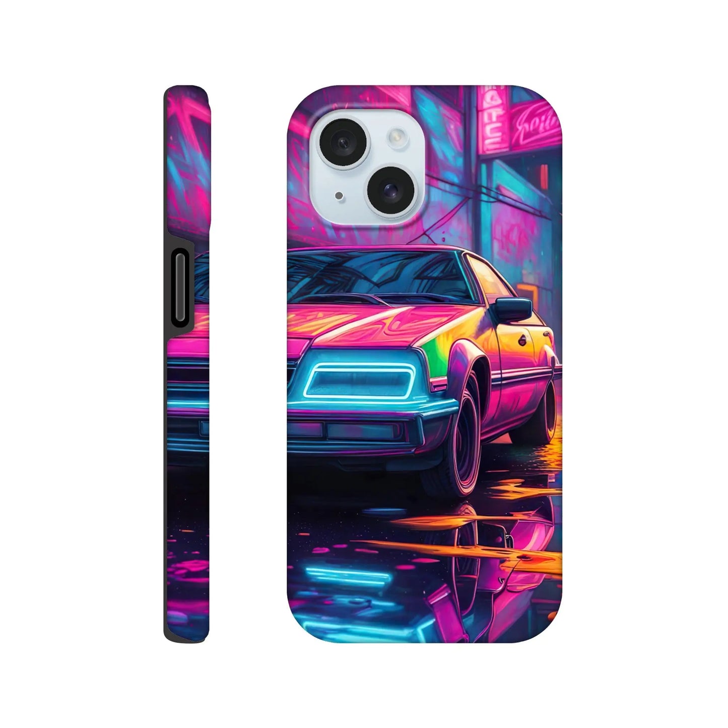 Smartphone-Hülle "Hart" - Retro Auto - Neon Stil, KI-Kunst RolConArt, Neon, iPhone-15