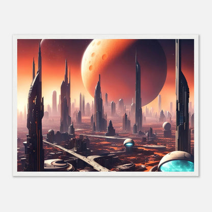 Gerahmtes Premium-Poster -Futuristische Welt- Digitaler Stil, KI-Kunst - RolConArt, Sci-Fi, 45x60-cm-18x24-Weißer-Rahmen