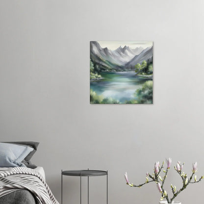 Leinwandbild - Berglandschaft mit See - Malerischer Stil, KI-Kunst - RolConArt, Landschaften, 