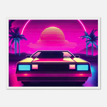 Gerahmtes Premium-Poster - Retro Auto - Neon Stil, KI-Kunst - RolConArt, Neon, 45x60-cm-18x24-Weißer-Rahmen