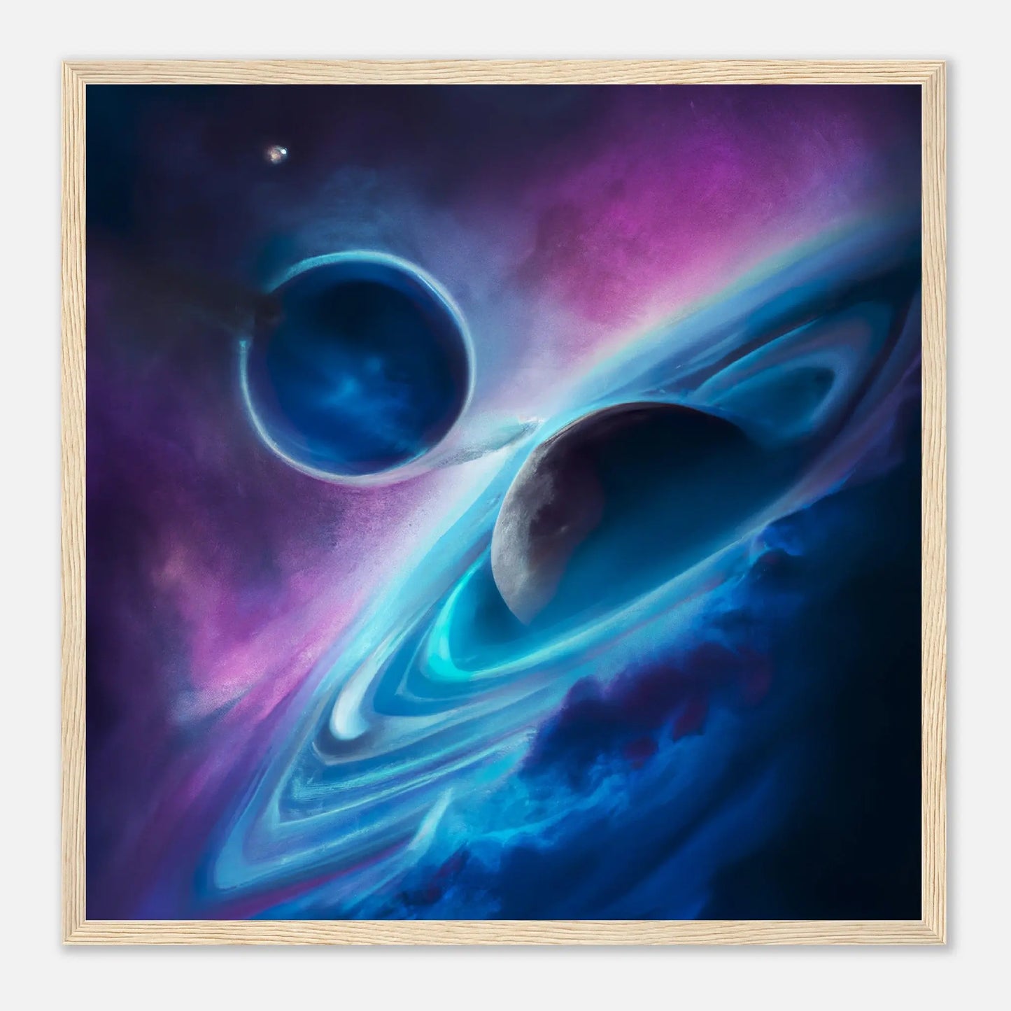 Gerahmtes Premium-Poster - Planet, Weltraum - Digitaler Stil, KI-Kunst - RolConArt, Sci-Fi, 50x50-cm-20x20-Holz