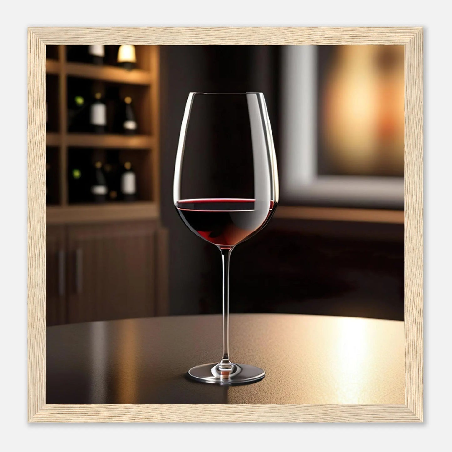 Gerahmtes Premium-Poster - Rotwein im Glas - Foto Stil, KI-Kunst - RolConArt, Kreative Vielfalt, 30x30-cm-12x12-Holzrahmen