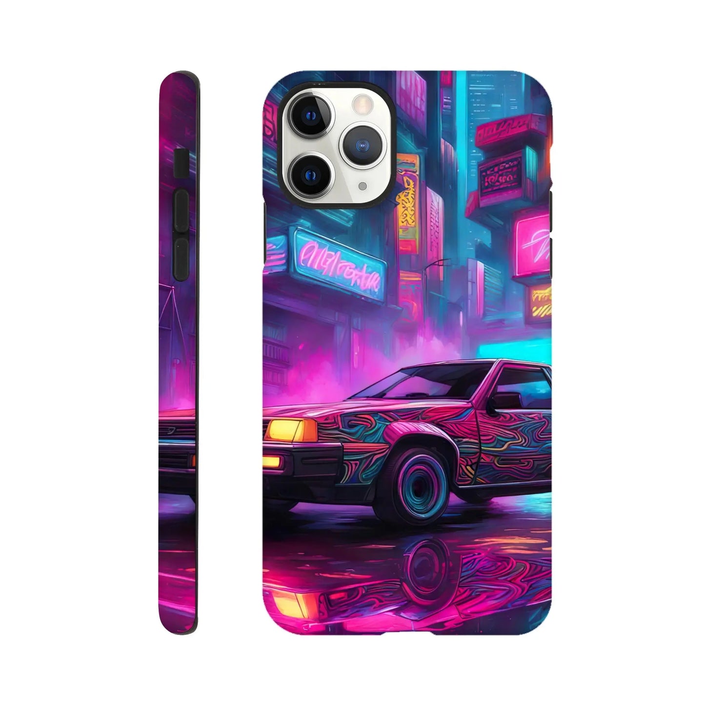 Smartphone-Hülle "Hart" - Retro Auto - Neon Stil, KI-Kunst RolConArt, Neon, iPhone-11-Pro-Max