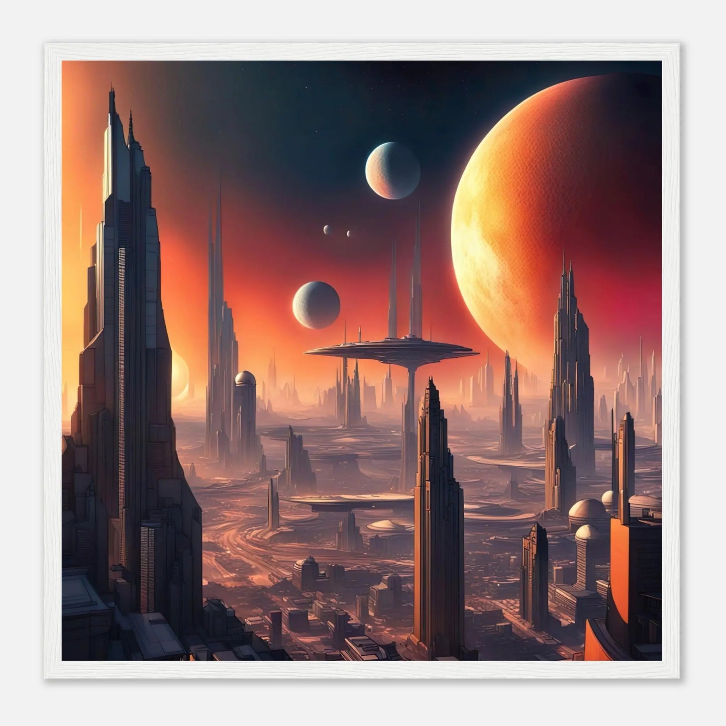 Gerahmtes Premium-Poster -Futuristische Welt- Digitaler Stil, KI-Kunst - RolConArt, Sci-Fi, 50x50-cm-20x20-Weißer-Rahmen