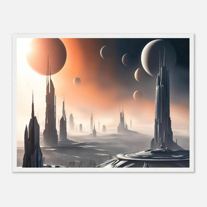 Gerahmtes Premium-Poster -Futuristische Welt- Digitaler Stil, KI-Kunst - RolConArt, Sci-Fi, 45x60-cm-18x24-Weißer-Rahmen