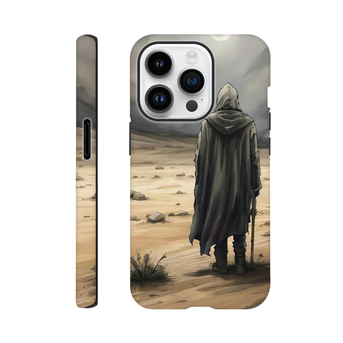 Smartphone-Hülle "Hart" - Wüstenwanderer - Malerischer Stil, KI-Kunst RolConArt, Malerischer Stil - Porträts, iPhone-14-Pro