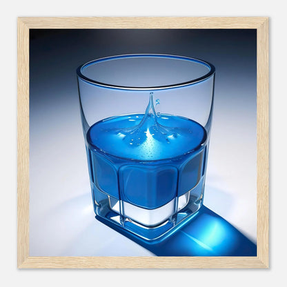 Gerahmtes Premium-Poster - Glas mit blauem Trank - Foto Stil, KI-Kunst - RolConArt, Kreative Vielfalt, 30x30-cm-12x12-Holzrahmen