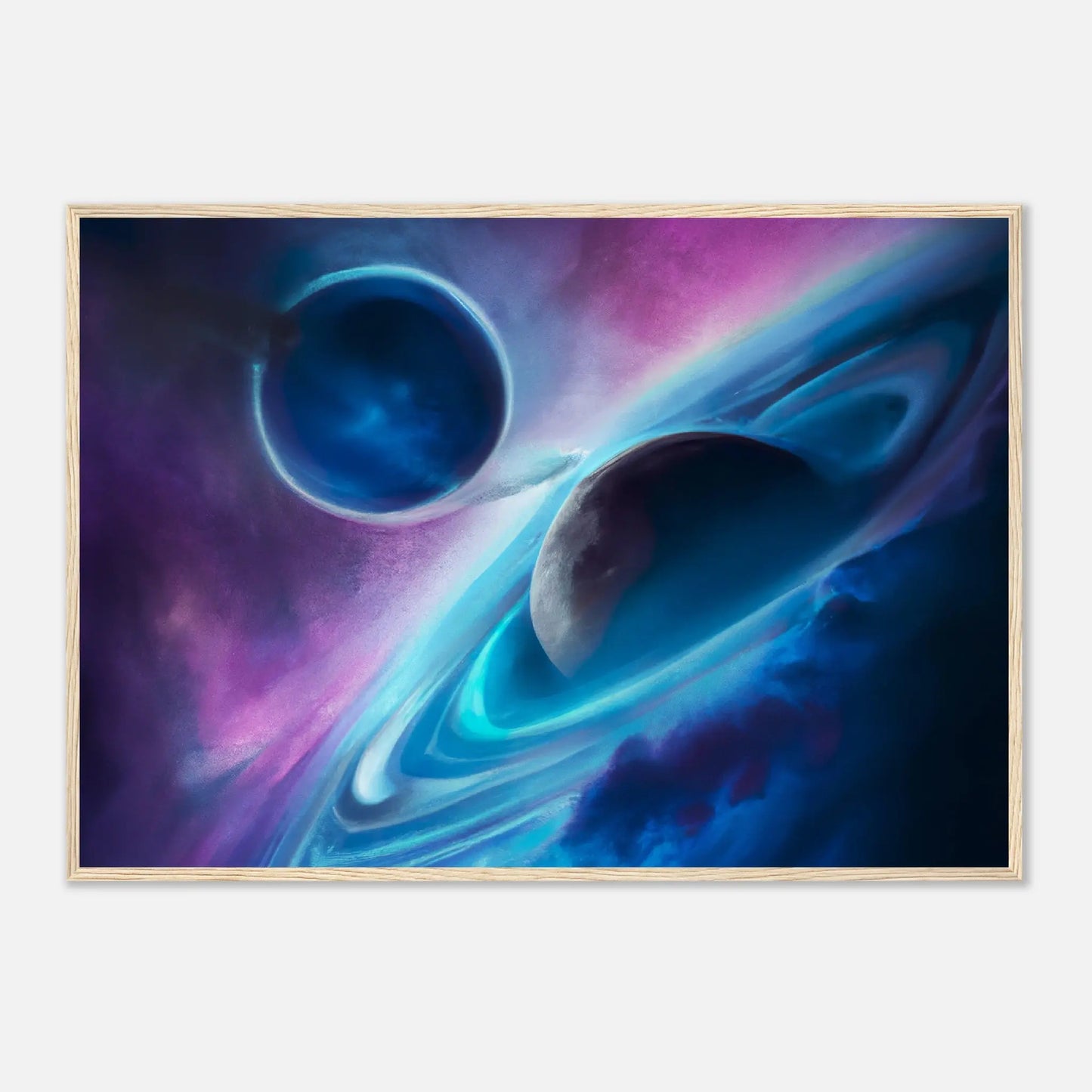 Gerahmtes Premium-Poster - Planet, Weltraum - Digitaler Stil, KI-Kunst - RolConArt, Sci-Fi, 70x100-cm-28x40-Holz