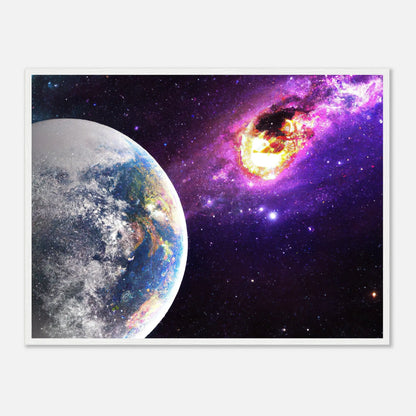 Gerahmtes Premium-Poster - Planet und Komet - Digitaler Stil, KI-Kunst - RolConArt, Sci-Fi, 60x80-cm-24x32-Weiß