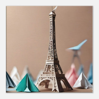 Leinwandbild - Eiffelturm - Origami Stil, KI-Kunst - RolConArt, Origami Kunst, 40x40-cm-16x16