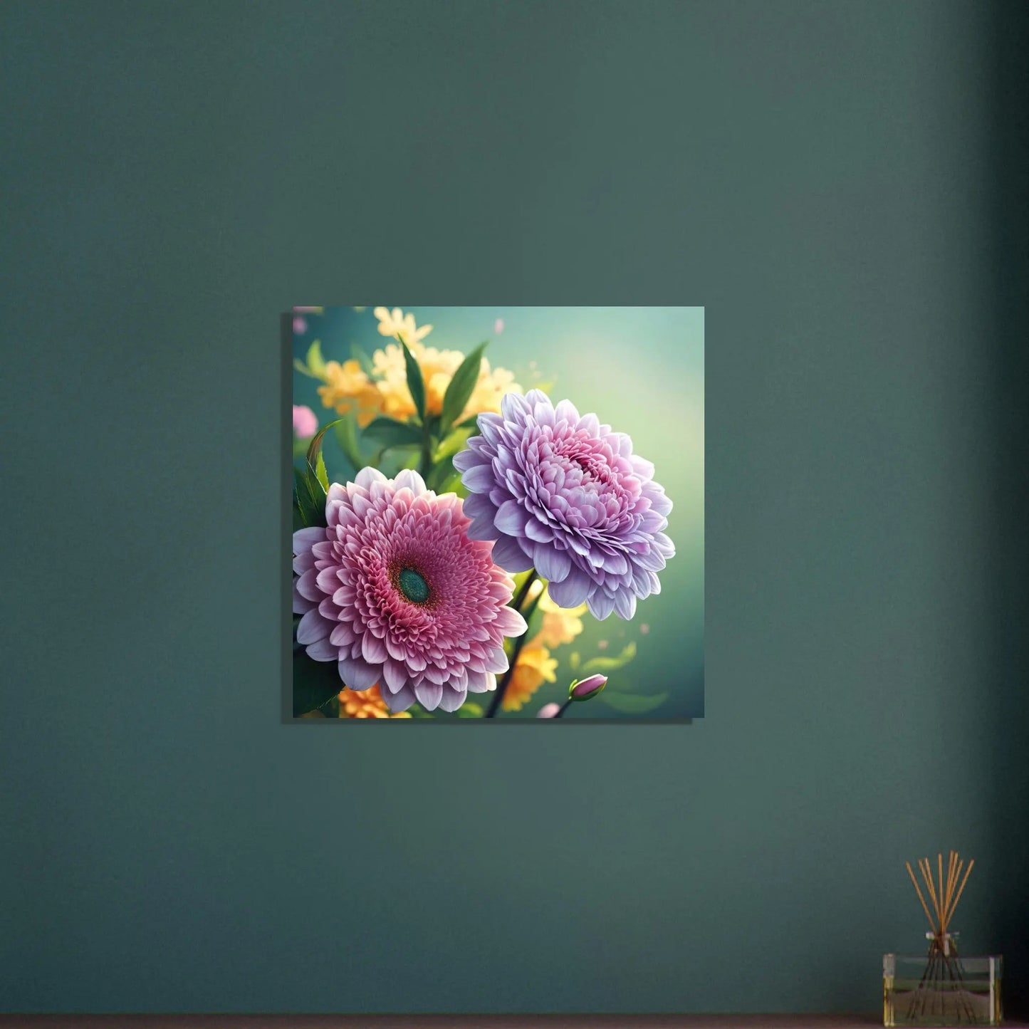 Aluminiumdruck - Crysanthemen Blumen - Foto Stil, KI-Kunst - RolConArt, Pflanzen, 60x60-cm-24x24