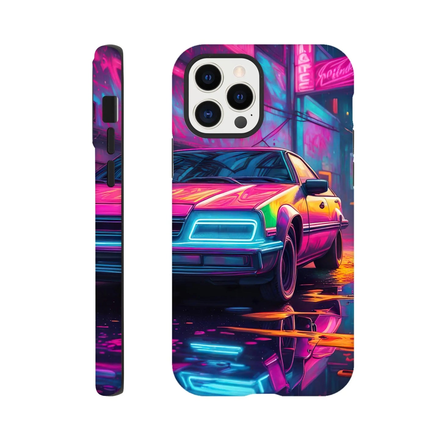 Smartphone-Hülle "Hart" - Retro Auto - Neon Stil, KI-Kunst RolConArt, Neon, iPhone-12-Pro