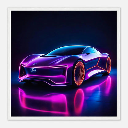 Gerahmtes Premium-Poster -Futuristisches Fahrzeug- Neon Stil, KI-Kunst - RolConArt, Neon, 50x50-cm-20x20-Weißer-Rahmen