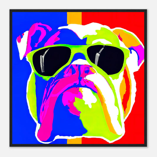 Gerahmtes Premium-Poster - Englische Bulldogge - Pop Art Stil, KI-Kunst - RolConArt, Pop Art - Tiere, 70x70-cm-28x28-Schwarz