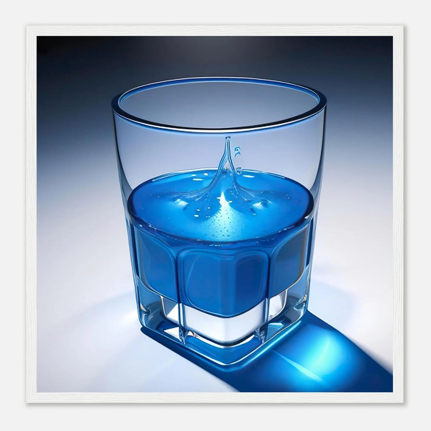 Gerahmtes Premium-Poster - Glas mit blauem Trank - Foto Stil, KI-Kunst - RolConArt, Kreative Vielfalt, 50x50-cm-20x20-Weißer-Rahmen