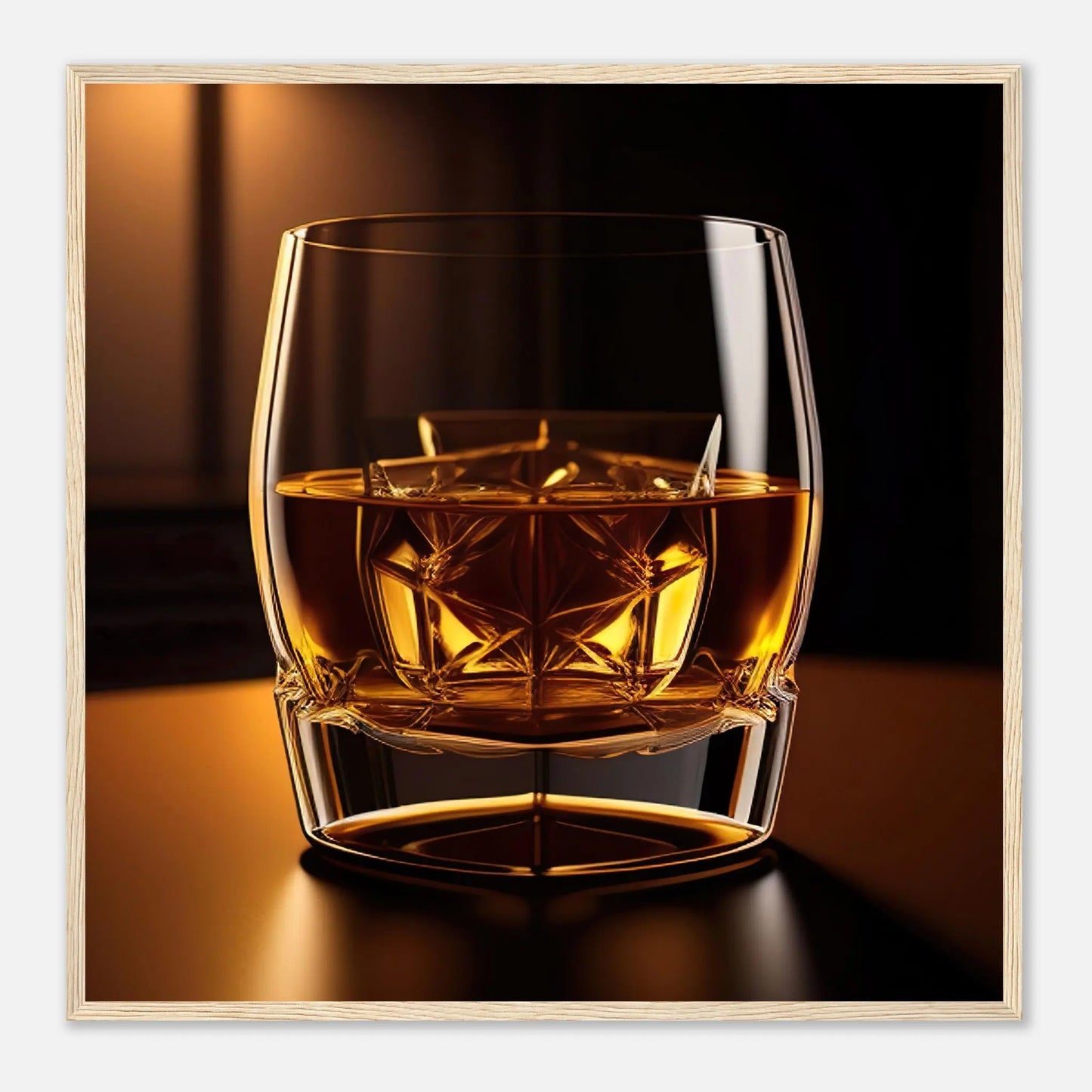 Gerahmtes Premium-Poster - Whiskey im Glas - Foto Stil, KI-Kunst - RolConArt, Kreative Vielfalt, 70x70-cm-28x28-Holzrahmen