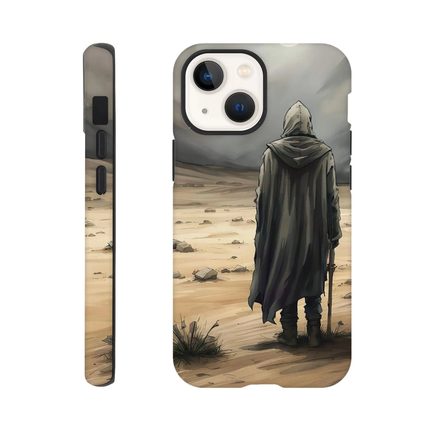 Smartphone-Hülle "Hart" - Wüstenwanderer - Malerischer Stil, KI-Kunst RolConArt, Malerischer Stil - Porträts, iPhone-13-Mini