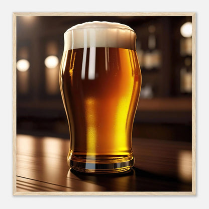 Gerahmtes Premium-Poster - Bier im Glas - Foto Stil, KI-Kunst - RolConArt, Kreative Vielfalt, 70x70-cm-28x28-Holzrahmen