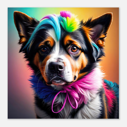 Moderner Forex-Druck - Der Hund, der Farben liebt - 3D-Stil, KI-Kunst - RolConArt, Tiere - Kreative Vielfalt, 
