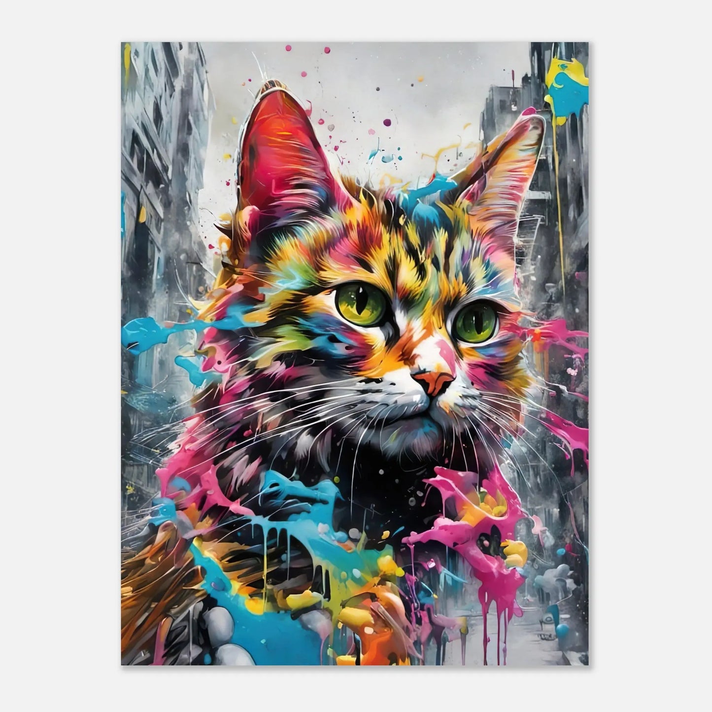 Aluminiumdruck - Katze - Splash Art Stil, KI-Kunst RolConArt