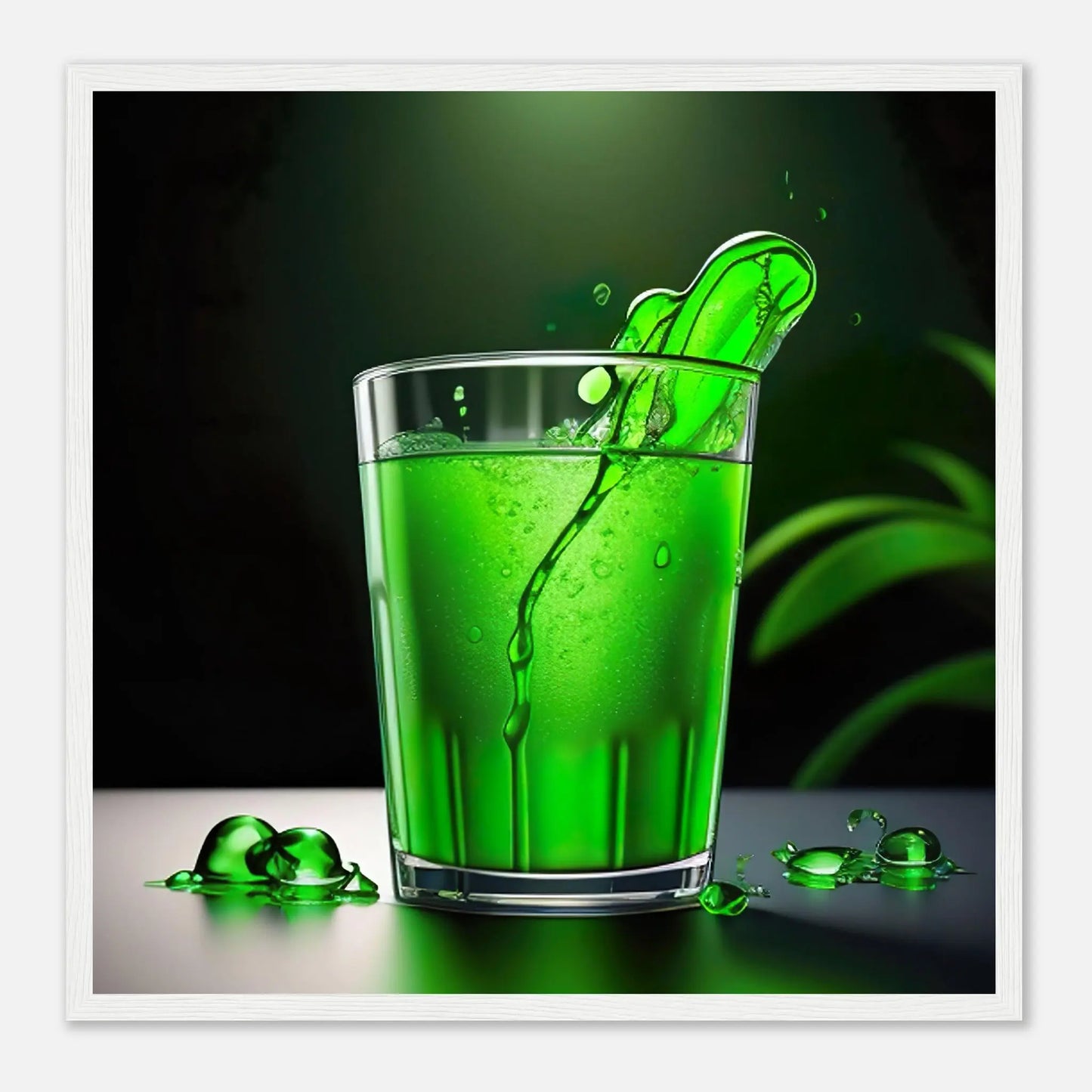 Gerahmtes Premium-Poster - Glas mit grünem Trank - Foto Stil, KI-Kunst - RolConArt, Kreative Vielfalt, 50x50-cm-20x20-Weißer-Rahmen