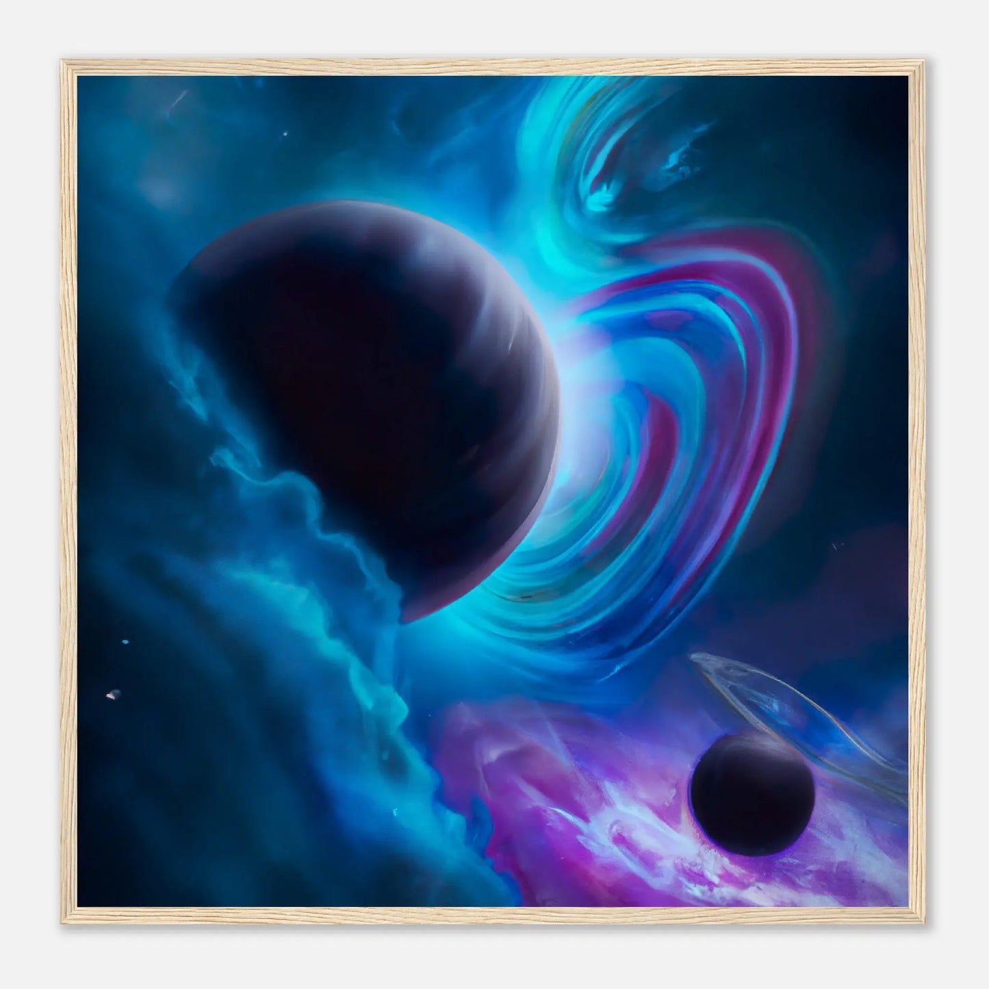 Gerahmtes Premium-Poster - Planet, Weltraum - Digitaler Stil, KI-Kunst - RolConArt, Sci-Fi, 70x70-cm-28x28-Holz