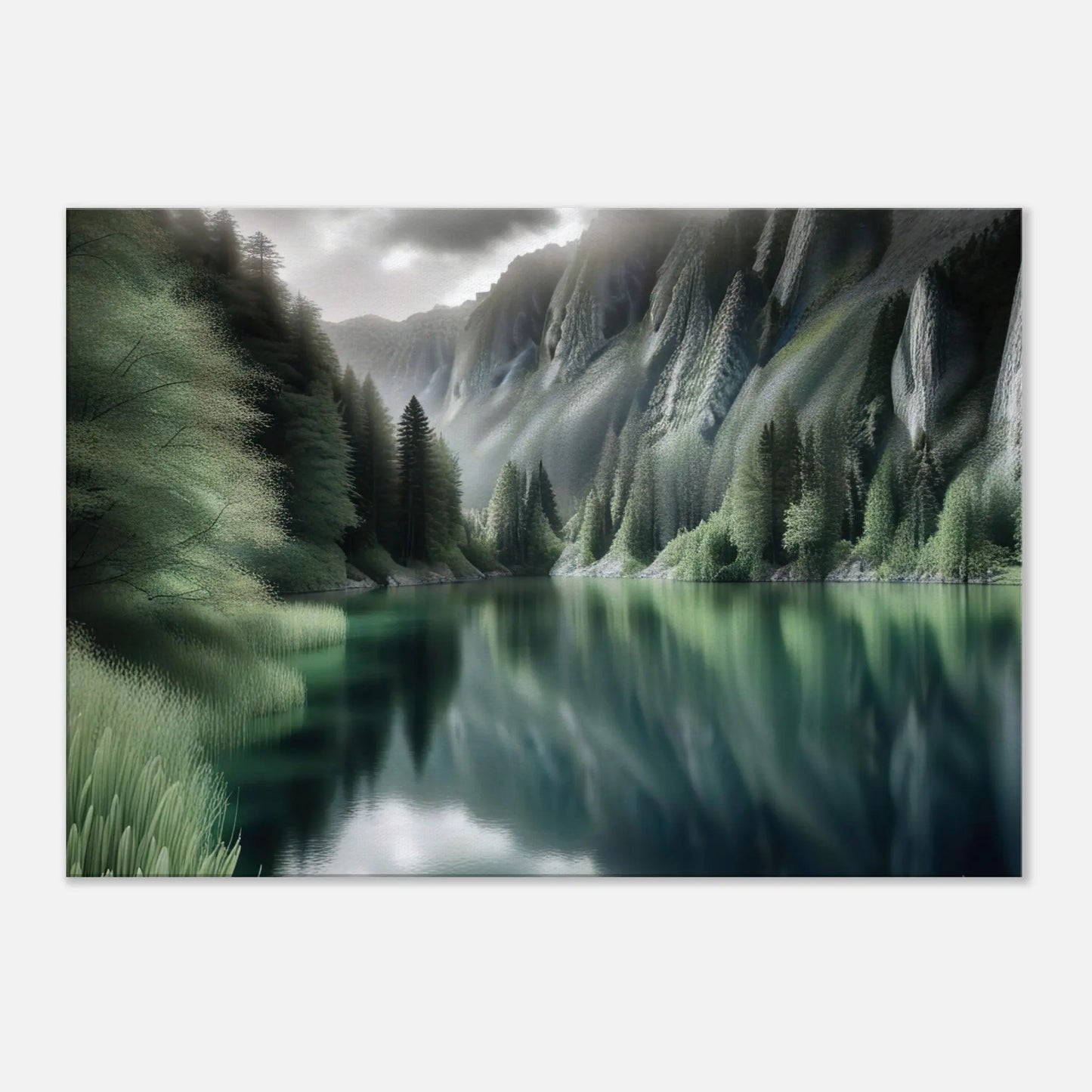 Leinwandbild - Landschaft mit See - Digitaler Stil, KI-Kunst - RolConArt, Landschaften, 70x100-cm-28x40