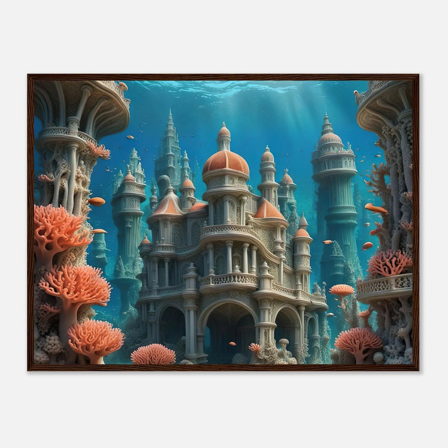 Gerahmtes Premium-Poster - Unterwasserwelt - Digitaler Stil, KI-Kunst - RolConArt, Unterwasserlandschaften, 60x80-cm-24x32-Dunkler-Holzrahmen