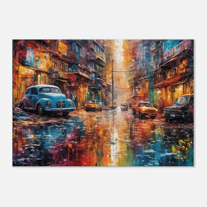 Leinwandbild - Farbenchaos auf der Straße - Splash Art Stil, KI-Kunst - RolConArt, Splash Art, 70x100-cm-28x40