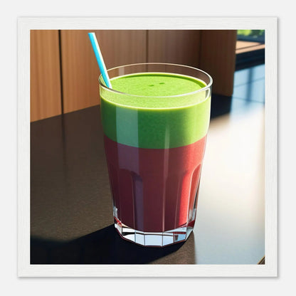 Gerahmtes Premium-Poster - Smoothie im Glas - Foto Stil, KI-Kunst - RolConArt, Kreative Vielfalt, 30x30-cm-12x12-Weißer-Rahmen