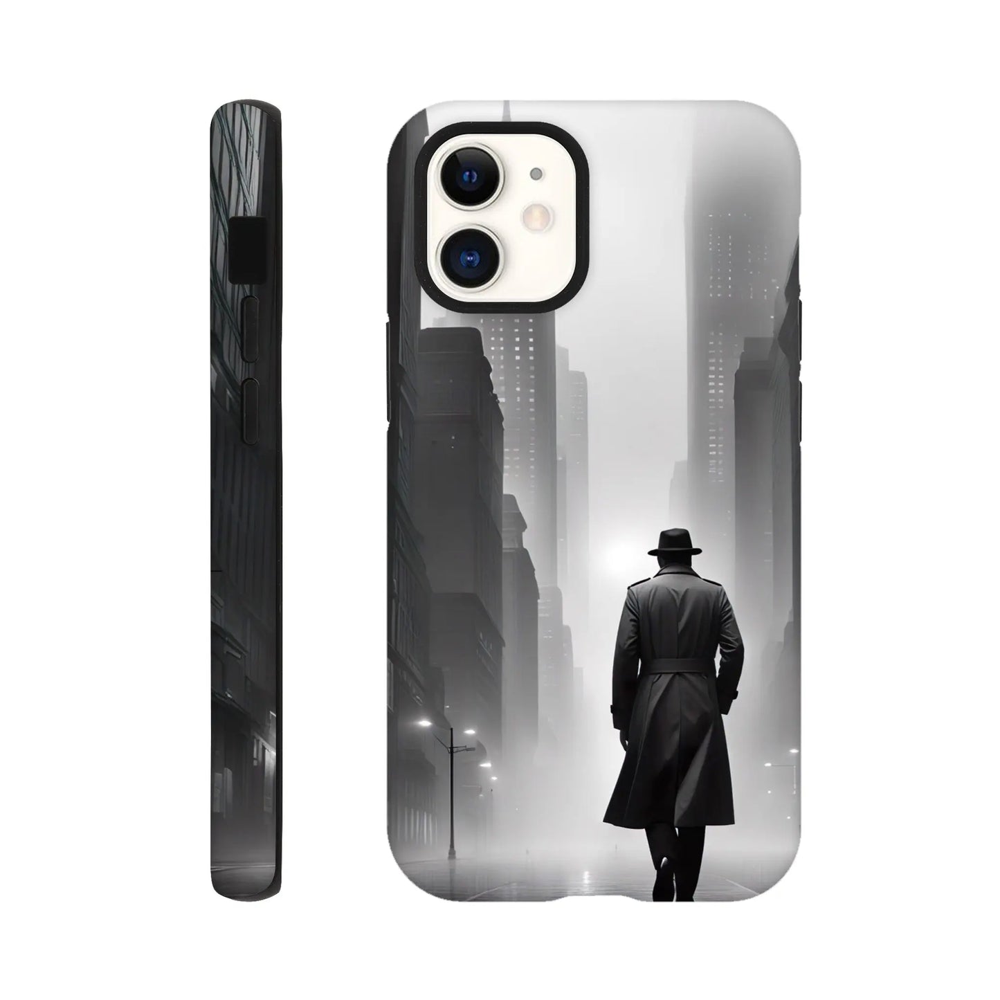 Smartphone-Hülle "Hart" - Stadtgänger - Schwarz-Weiß Stil, KI-Kunst RolConArt, Schwarz-Weiß, iPhone-12-Mini