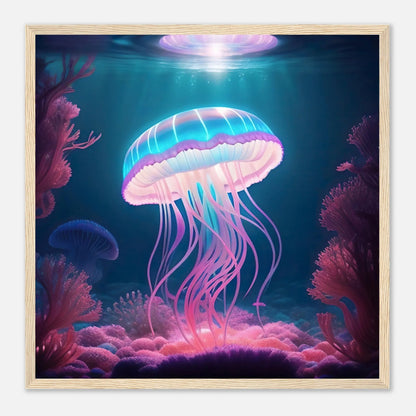 Gerahmtes Premium-Poster - Qualle - Digitaler Stil, KI-Kunst - RolConArt, Unterwasserlandschaften, 50x50-cm-20x20-Holzrahmen