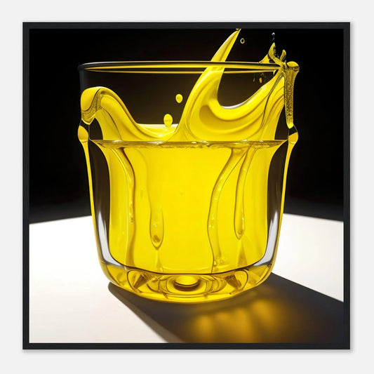 Gerahmtes Premium-Poster - Glas mit gelbem Trank - Foto Stil, KI-Kunst - RolConArt, Kreative Vielfalt, 70x70-cm-28x28-Schwarzer-Rahmen