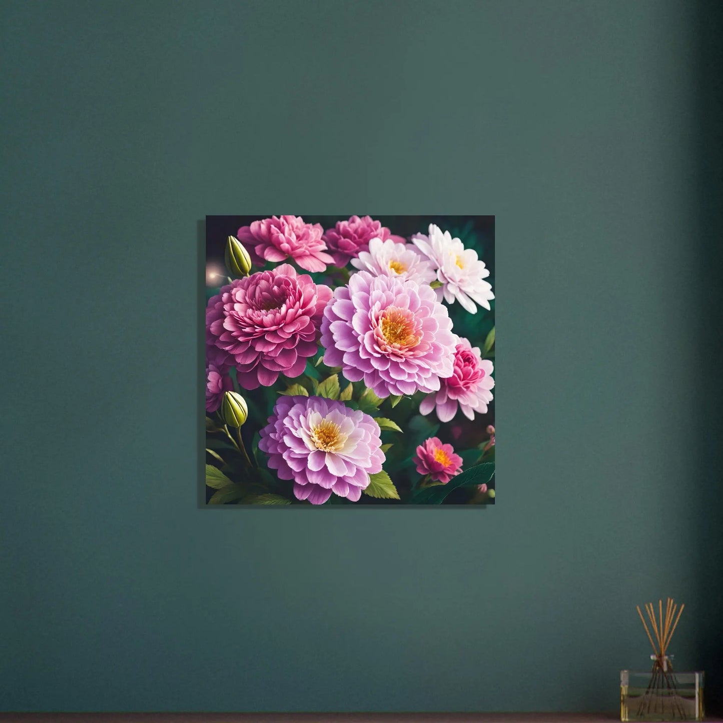Aluminiumdruck - Blumen Vielfalt - Foto Stil, KI-Kunst - RolConArt, Pflanzen, 60x60-cm-24x24