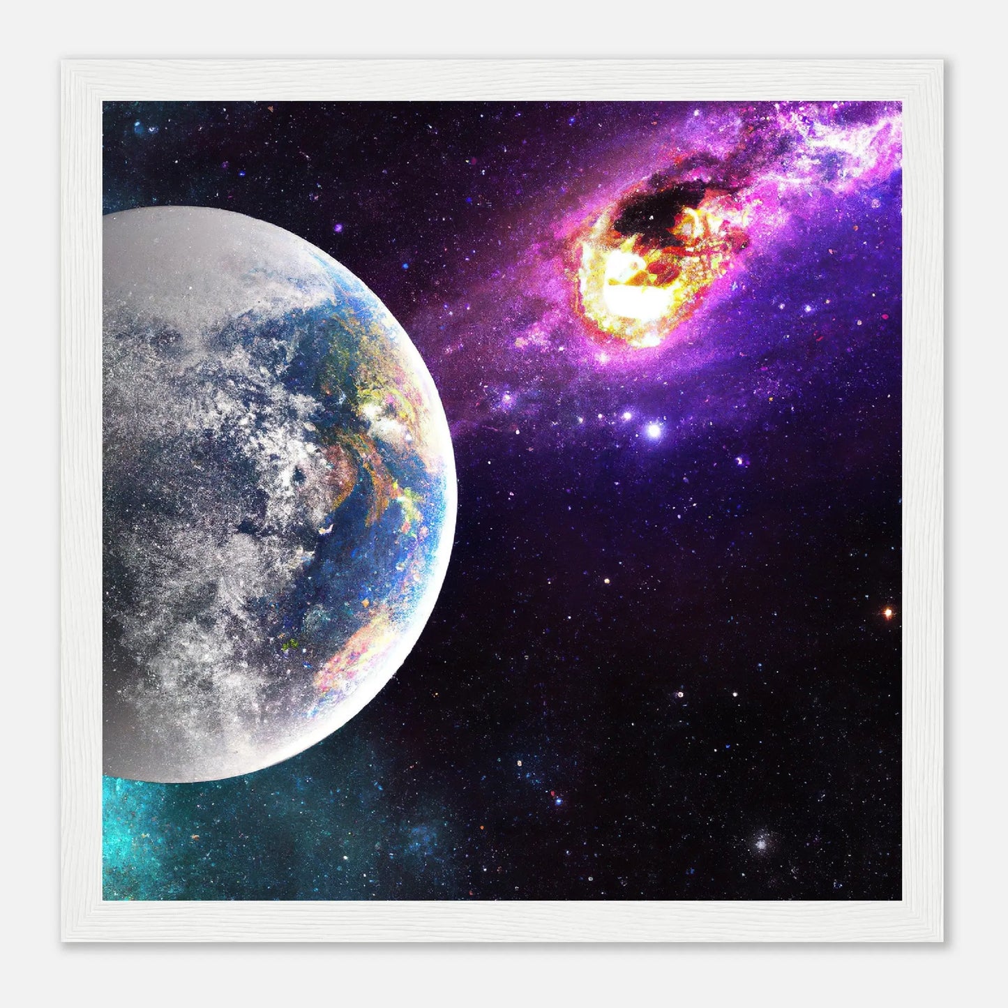 Gerahmtes Premium-Poster - Planet und Komet - Digitaler Stil, KI-Kunst - RolConArt, Sci-Fi, 30x30-cm-12x12-Weiß