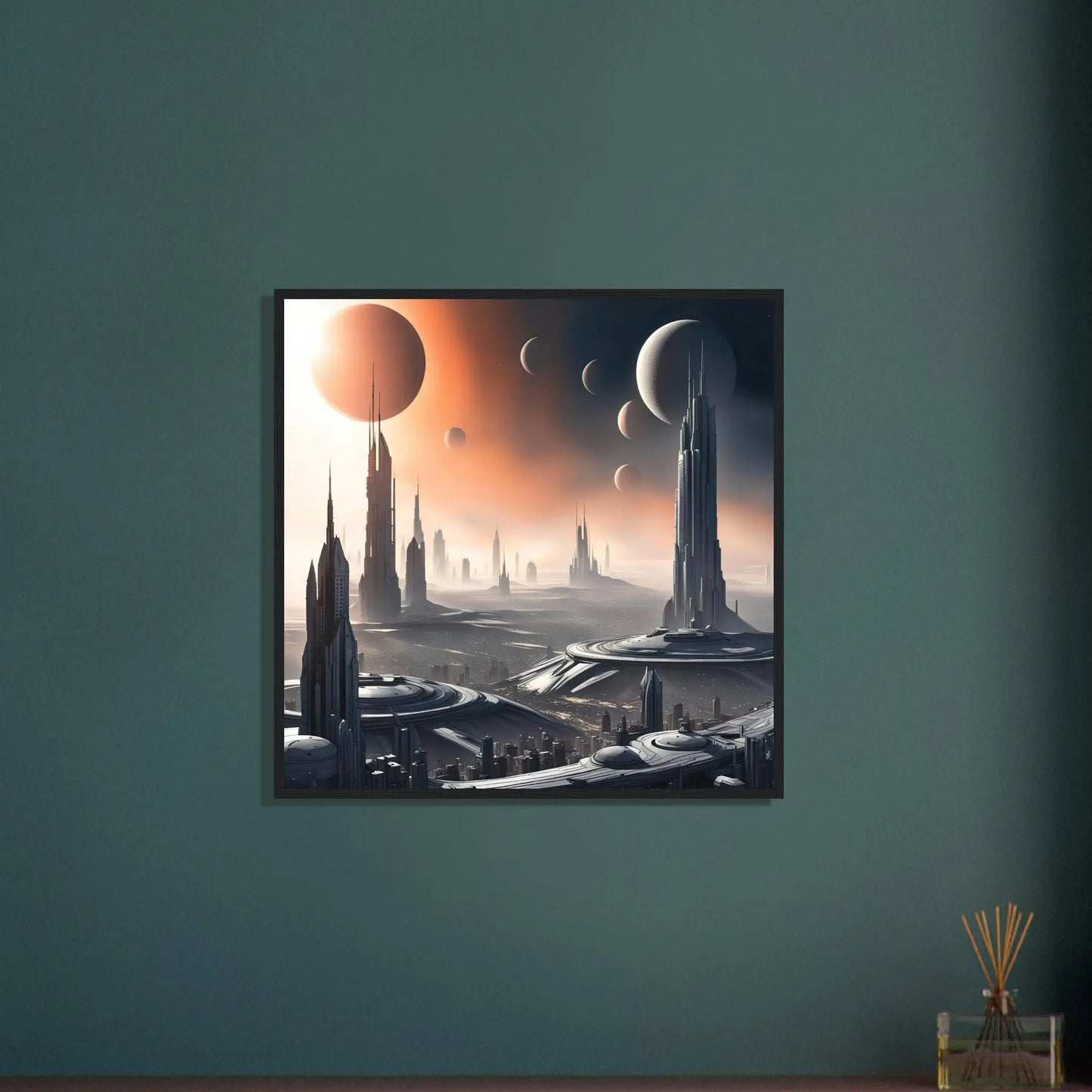 Gerahmtes Premium-Poster -Futuristische Welt- Digitaler Stil, KI-Kunst - RolConArt, Sci-Fi, 