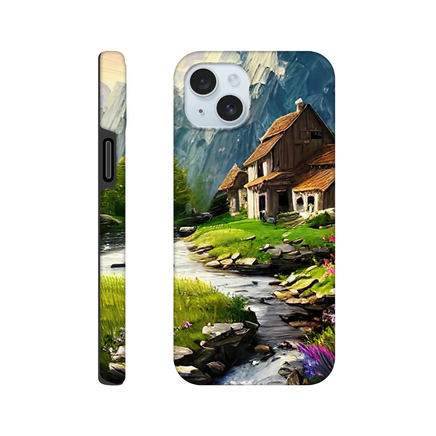 Smartphone-Hülle "Hart" - Berglandschaft - Malerischer Stil, KI-Kunst RolConArt, Landschaften, iPhone-15-Plus