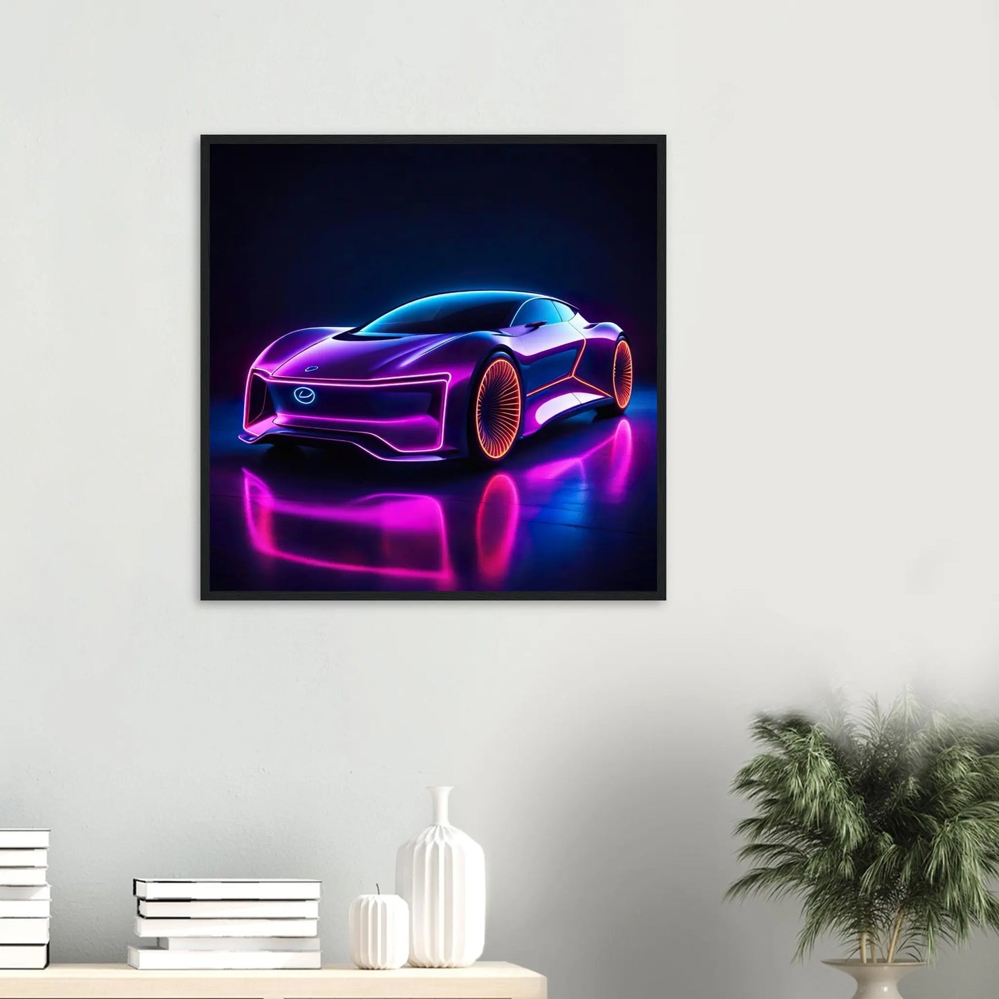 Gerahmtes Premium-Poster -Futuristisches Fahrzeug- Neon Stil, KI-Kunst - RolConArt, Neon, 