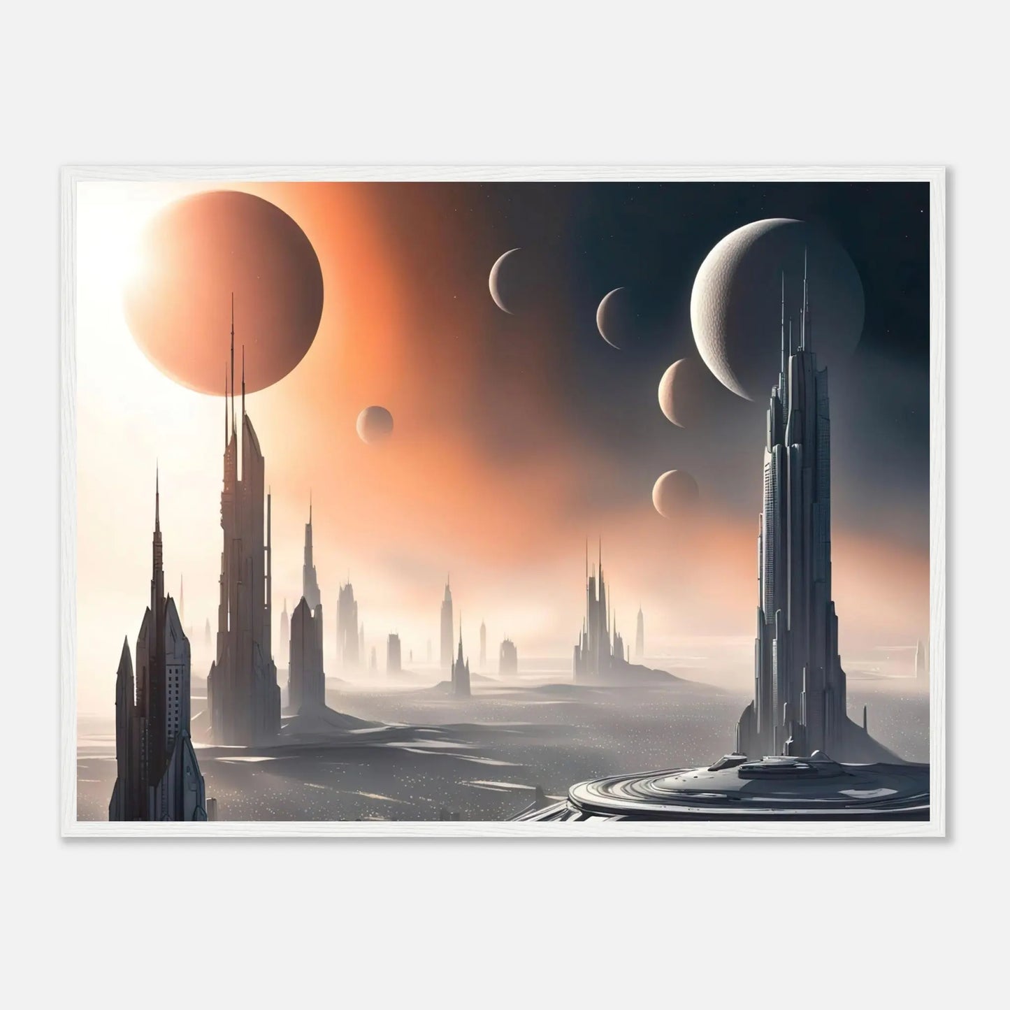 Gerahmtes Premium-Poster -Futuristische Welt- Digitaler Stil, KI-Kunst - RolConArt, Sci-Fi, 60x80-cm-24x32-Weißer-Rahmen