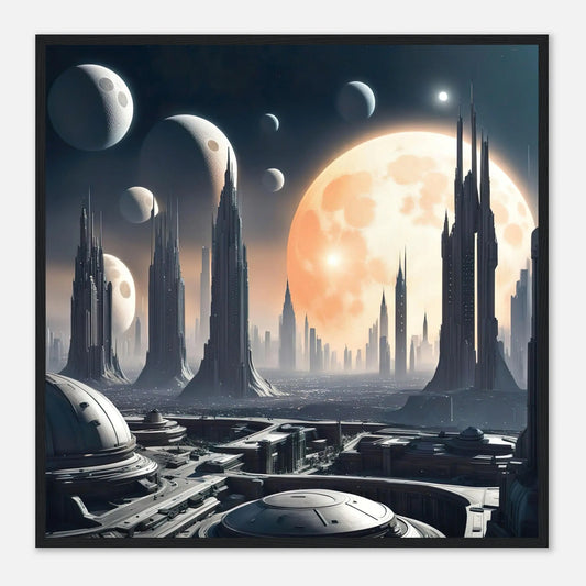 Gerahmtes Premium-Poster -Futuristische Welt- Digitaler Stil, KI-Kunst - RolConArt, Sci-Fi, 70x70-cm-28x28-Schwarzer-Rahmen
