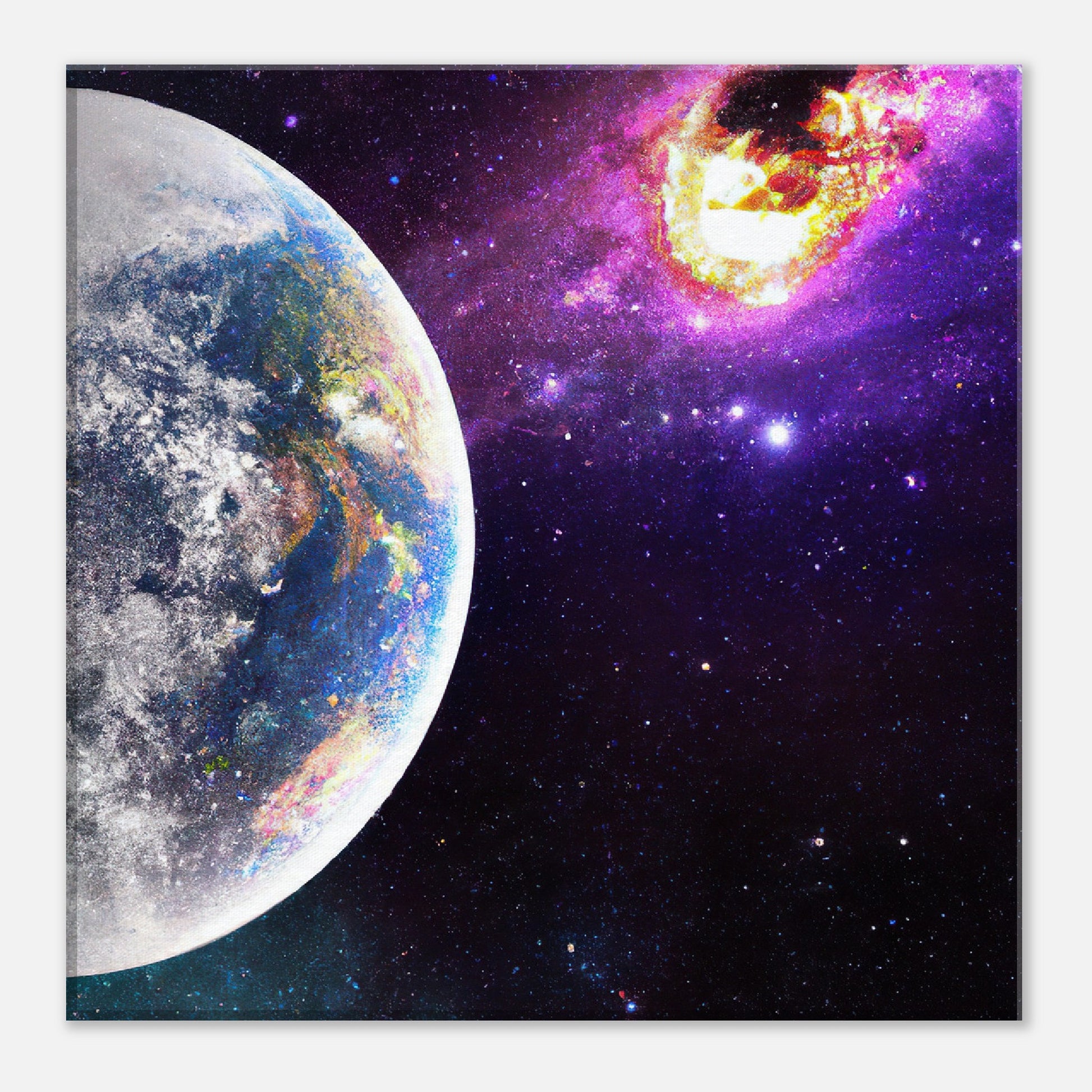 Leinwandbild - Planet und Komet im Weltraum - Digitaler Stil, KI-Kunst - RolConArt, Sci-Fi, 30x30-cm-12x12