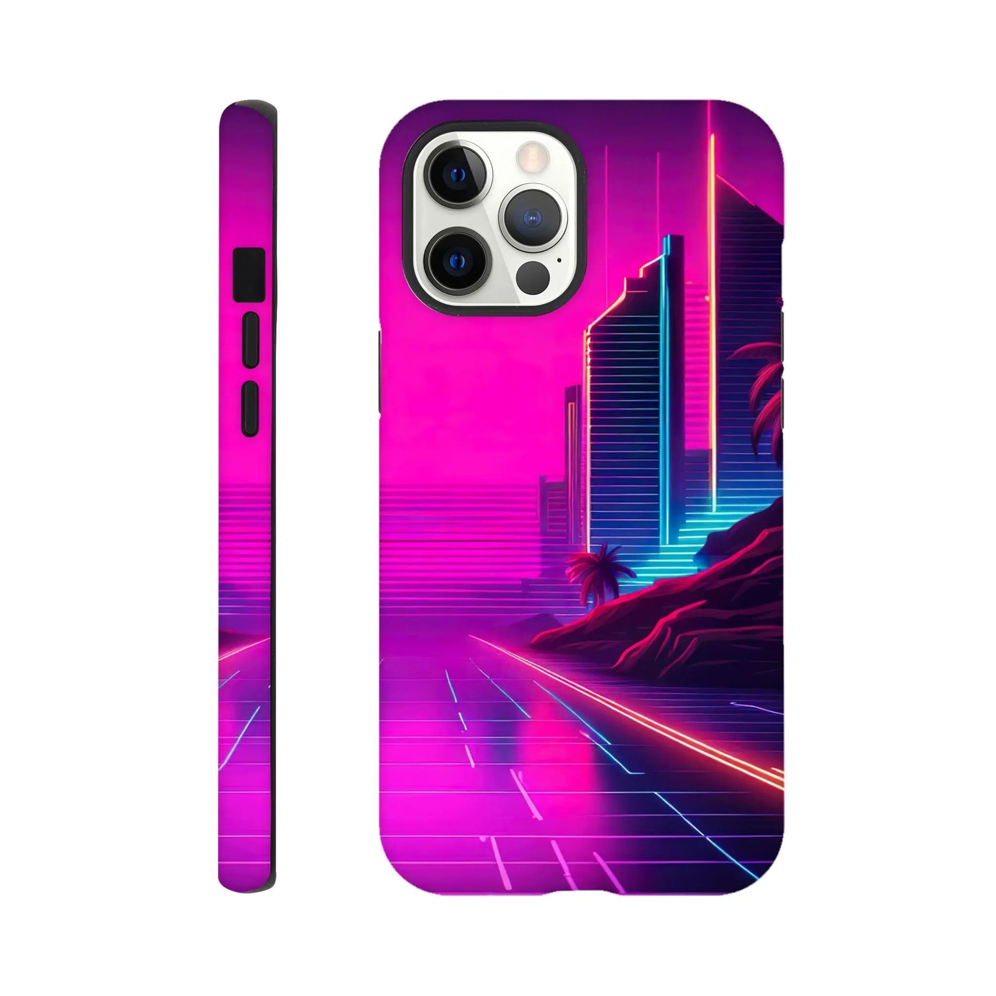 Smartphone-Hülle "Hart" - Stadtlandschaft - Neon Stil, KI-Kunst RolConArt, Neon, iPhone-12-Pro-Max