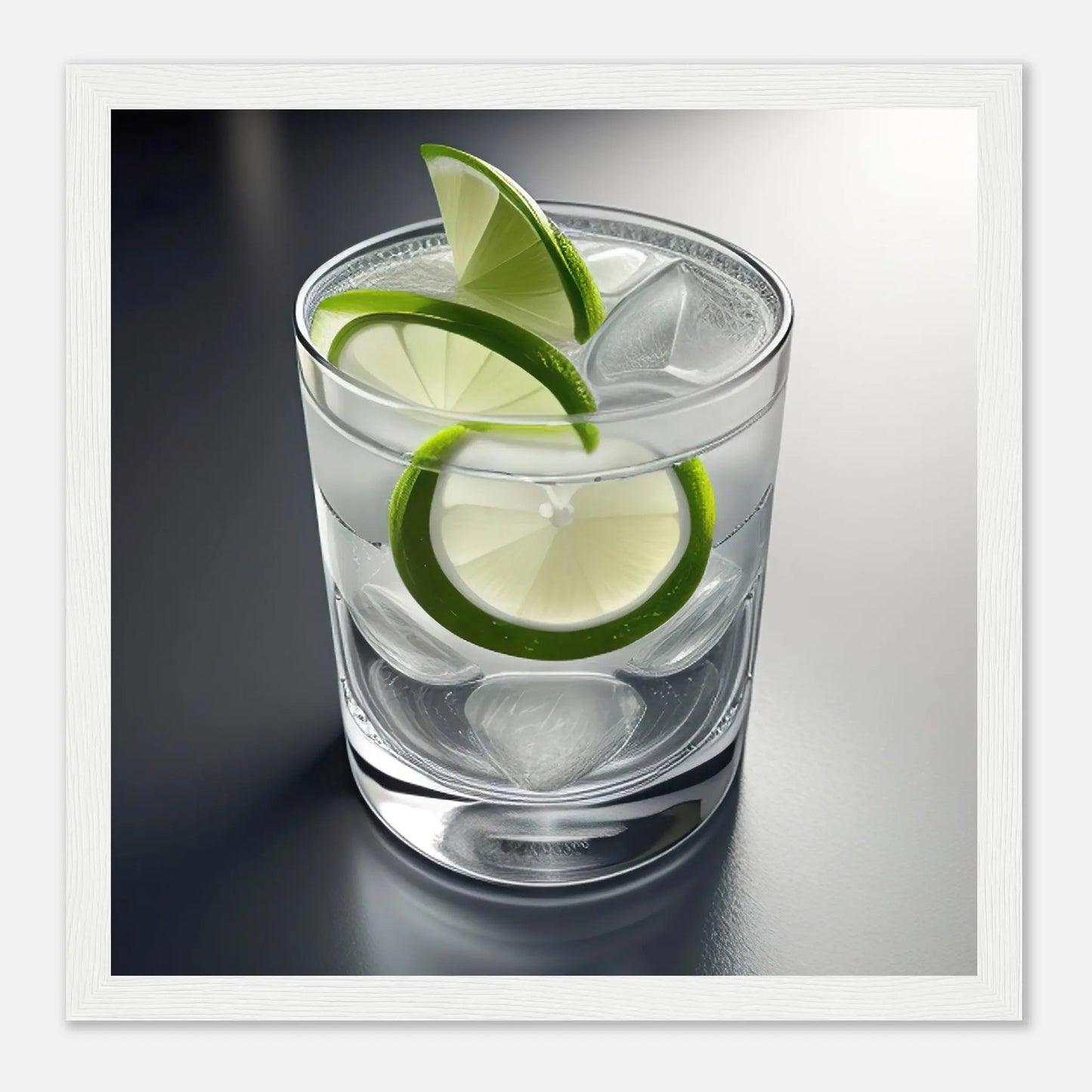 Gerahmtes Premium-Poster - Gin Tonic im Glas - Foto Stil, KI-Kunst - RolConArt, Kreative Vielfalt, 30x30-cm-12x12-Weißer-Rahmen