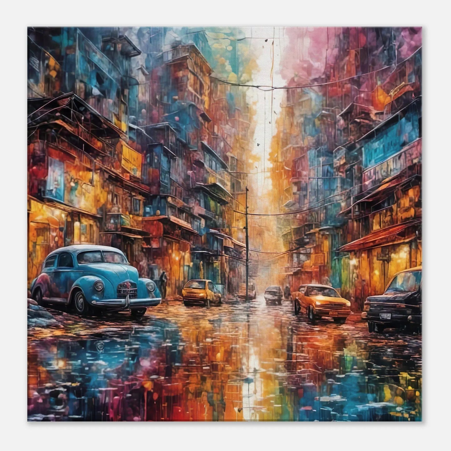 Leinwandbild - Farbenchaos auf der Straße - Splash Art Stil, KI-Kunst - RolConArt, Splash Art, 60x60-cm-24x24