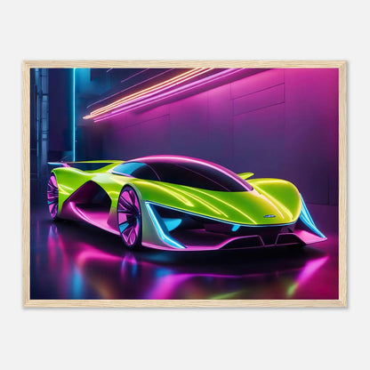 Gerahmtes Premium-Poster -Futuristisches Fahrzeug- Neon Stil, KI-Kunst - RolConArt, Neon, 45x60-cm-18x24-Holzrahmen