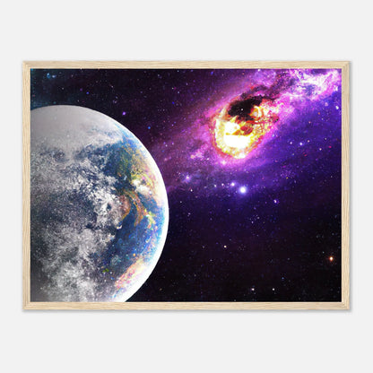 Gerahmtes Premium-Poster - Planet und Komet - Digitaler Stil, KI-Kunst - RolConArt, Sci-Fi, 45x60-cm-18x24-Holz